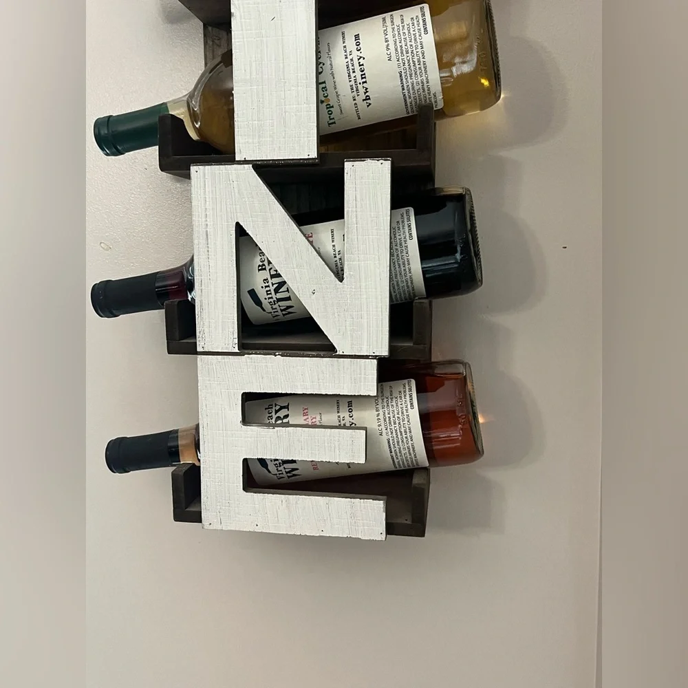 Wall-Mounted Wine Rack with White Letters wood like new available this set of 2